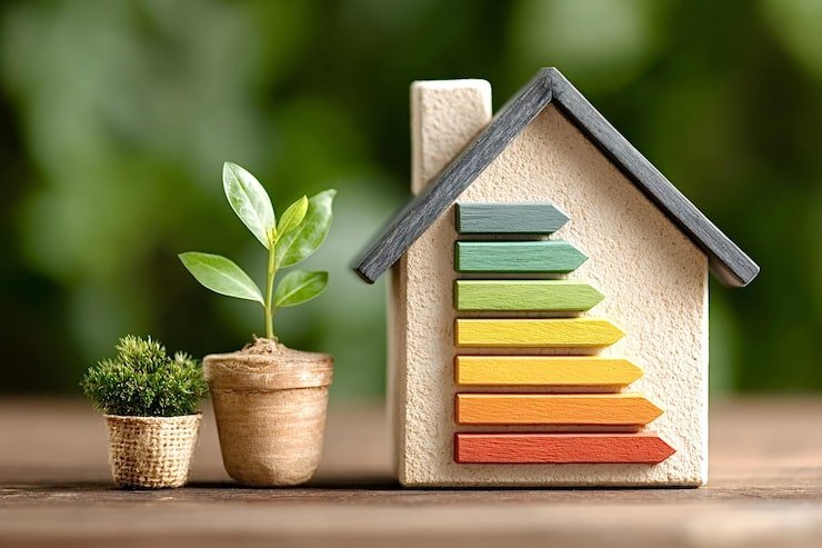 Home energy efficiency rating chart with growing plants symbolizing eco friendly home 967812 28660