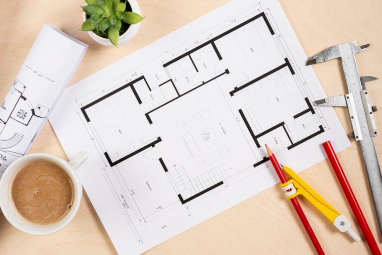 top view architectural plan desk
